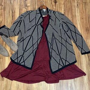 Chicos womens cardigan sweater Large 12 black white stripe knit long sleeve nwt